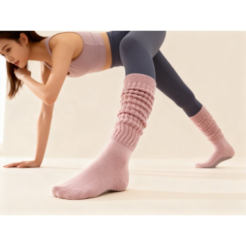 Pilates Yoga Youtube - 여성용 면 논슬립 필라테스 양말 롱