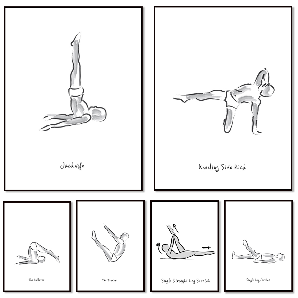 Pilates And Yoga Combined - 필라테스 운동 흑백 인포그래픽, 조셉 필라테스